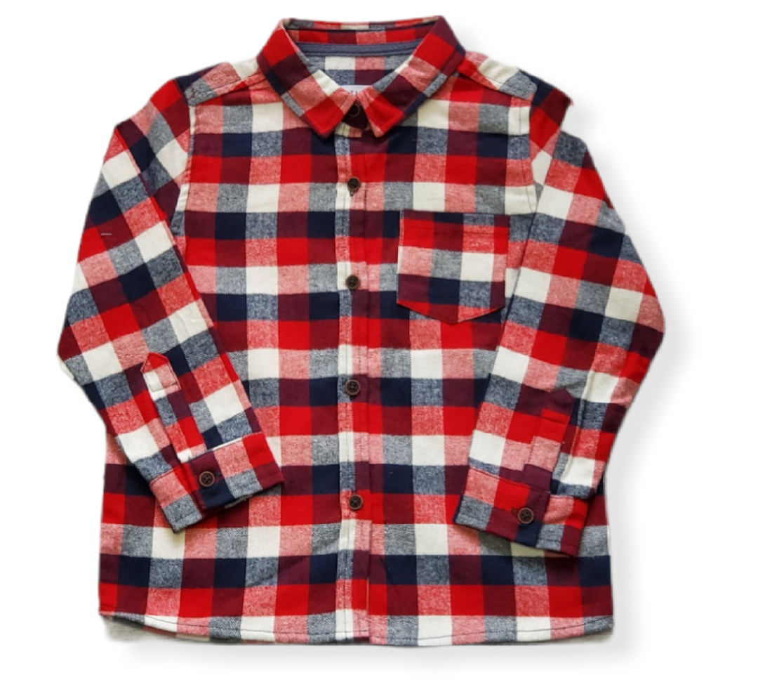 Boys Red Plaid & Denim Pants Set