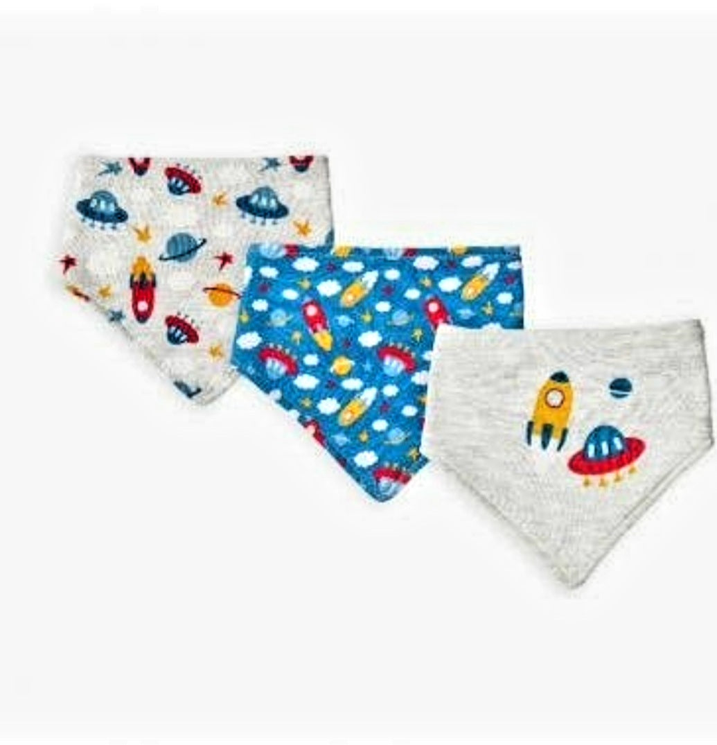 Spaceship Bandana Bib--3 Pack