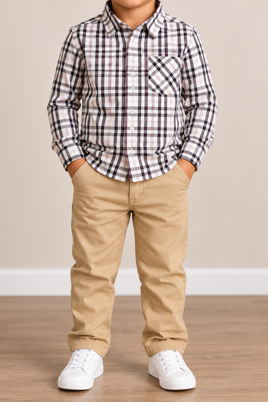 Boys Plaid Shirt & Khaki Pants Set