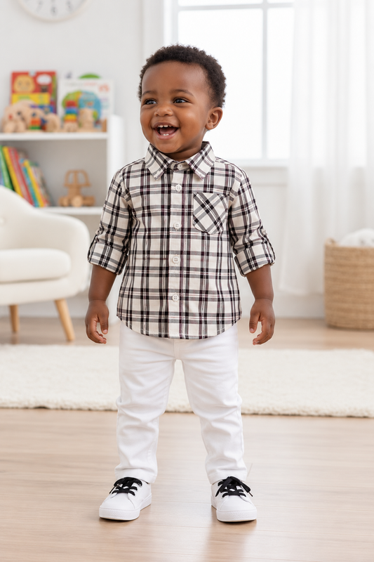 Boys Plaid Shirt & Pants Set