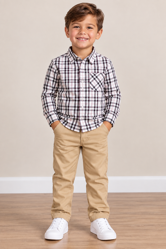 Boys Plaid Shirt & Khaki Pants Set