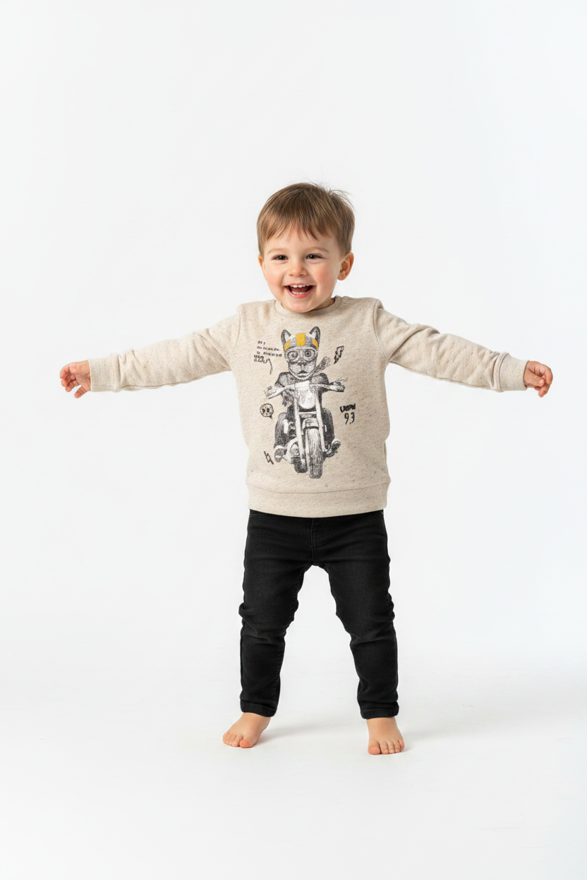 Toddler in Motorcycle Cat Shirt