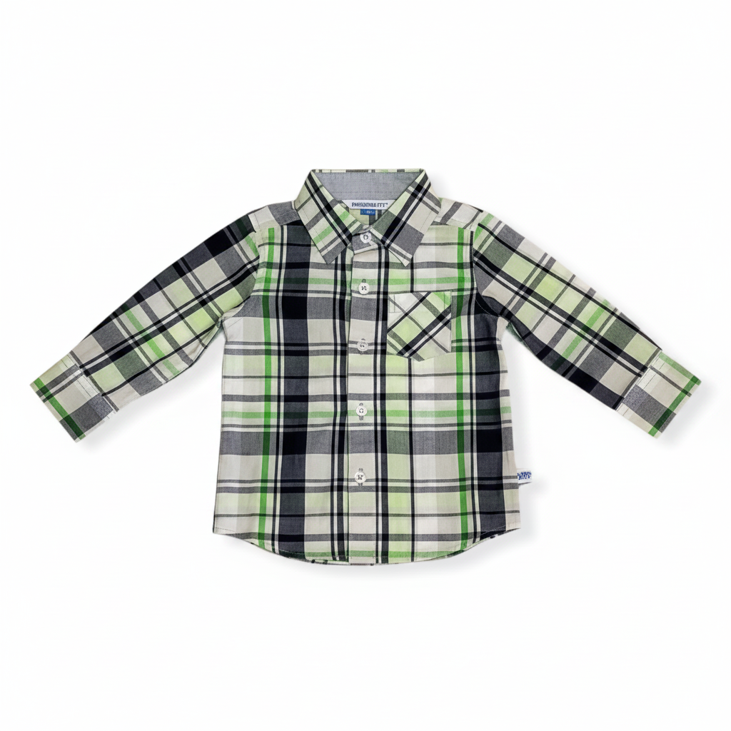 Boys Green Plaid & Blue Chino Pant Set